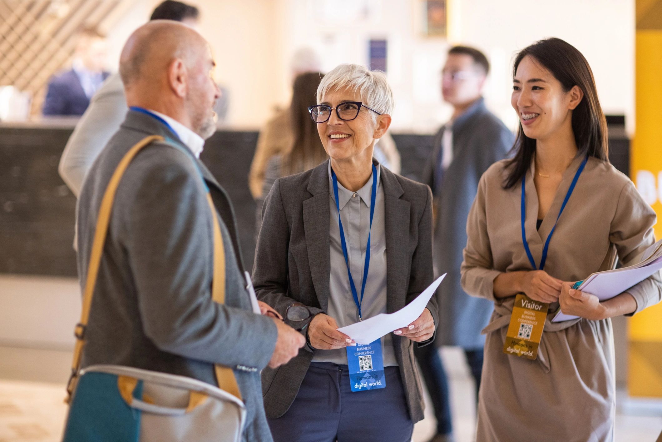 People connecting at a public event